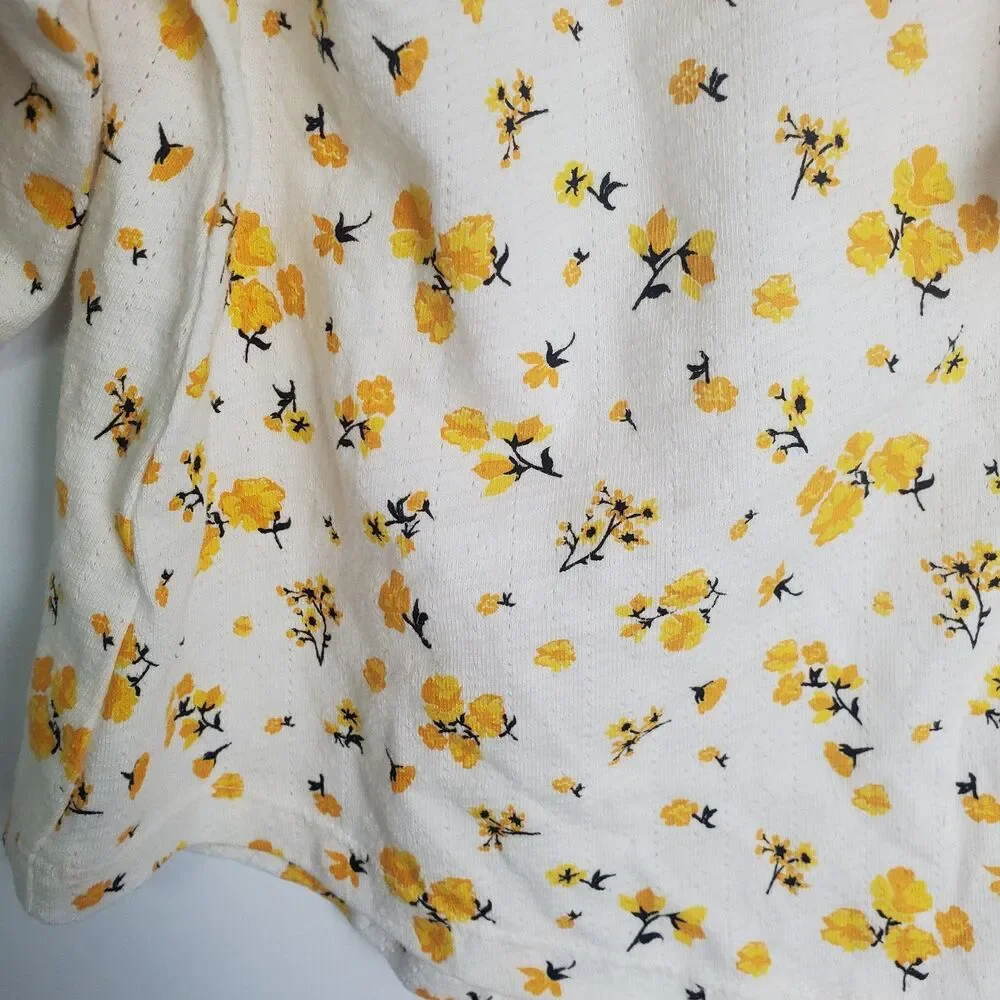 Anthropologie Ditsy Floral Puff Sleeve Cotton Crop Top Size XS
